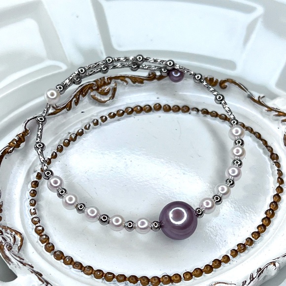 Handmade Freshwater Blueberry 🫐 Edison Pearl Bangle Coil Bracelet - Picture 2 of 4